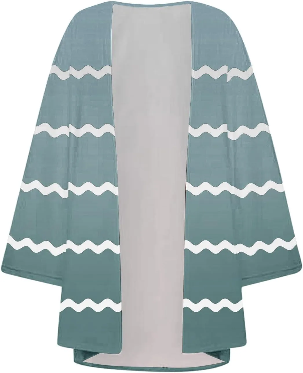 Women's Striped Gradient Print 3/4 Sleeve Kimono Cardigan Summer Loose Fit Beach Swimwear Cover Up Casual Blouse Tops