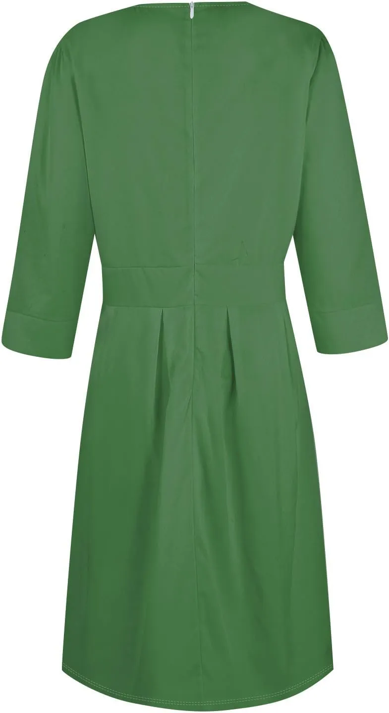 Women's Summer Dresses 2025 Casual Loose Trendy Crew Neck 3/4 Sleeve Solid Color with Zipper Dress, S-2XL