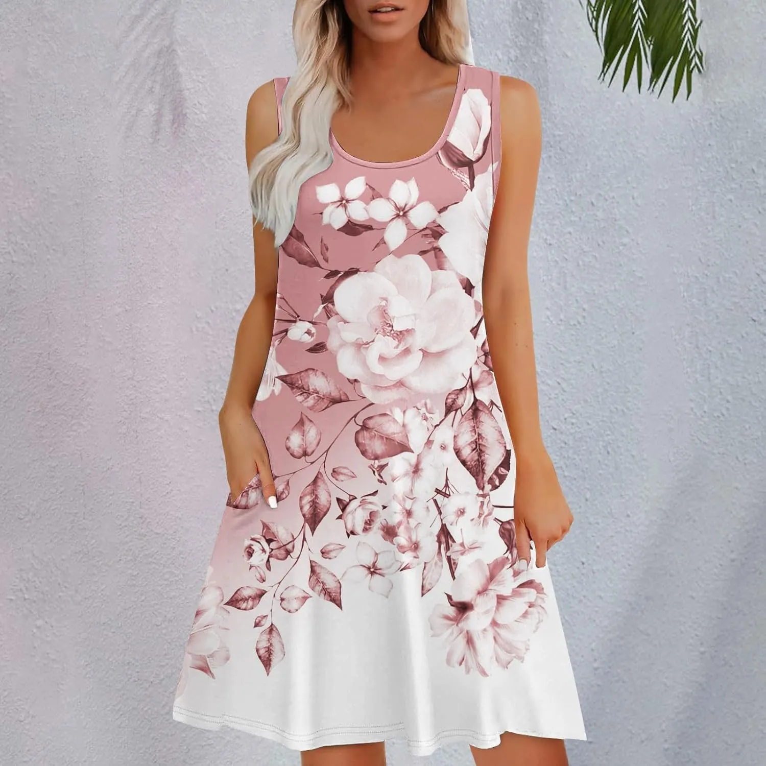 Womens Summer Dresses 2025 Crew Neck Sleeveless Floral Graphic Sundresses Boho Beach Dress Loose Beach Midi Dress