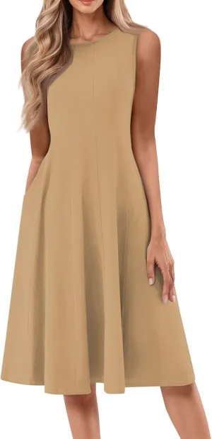 Women's Summer Dresses Fashion Beach Casual Sleeveless Floral Print Tank Loose Sundress with Pocket