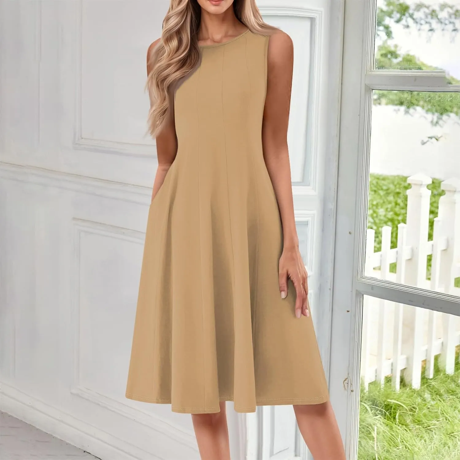 Women's Summer Dresses Fashion Beach Casual Sleeveless Floral Print Tank Loose Sundress with Pocket
