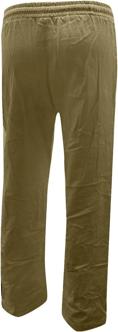 Women's Summer High Waisted Linen Pants Straight Leg Drawstring Beach Pants Casual Loose Comfy Trousers with Pockets