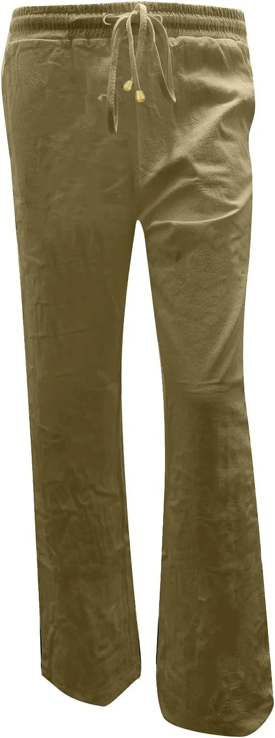 Women's Summer High Waisted Linen Pants Straight Leg Drawstring Beach Pants Casual Loose Comfy Trousers with Pockets