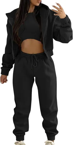 Womens Sweatsuits 3 Piece Set, Loose Pullover Hoodies Tops and Sweatpants Tracksuit Jogger Set Lounge Matching Set