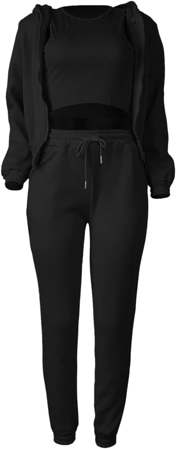 Womens Sweatsuits 3 Piece Set, Loose Pullover Hoodies Tops and Sweatpants Tracksuit Jogger Set Lounge Matching Set