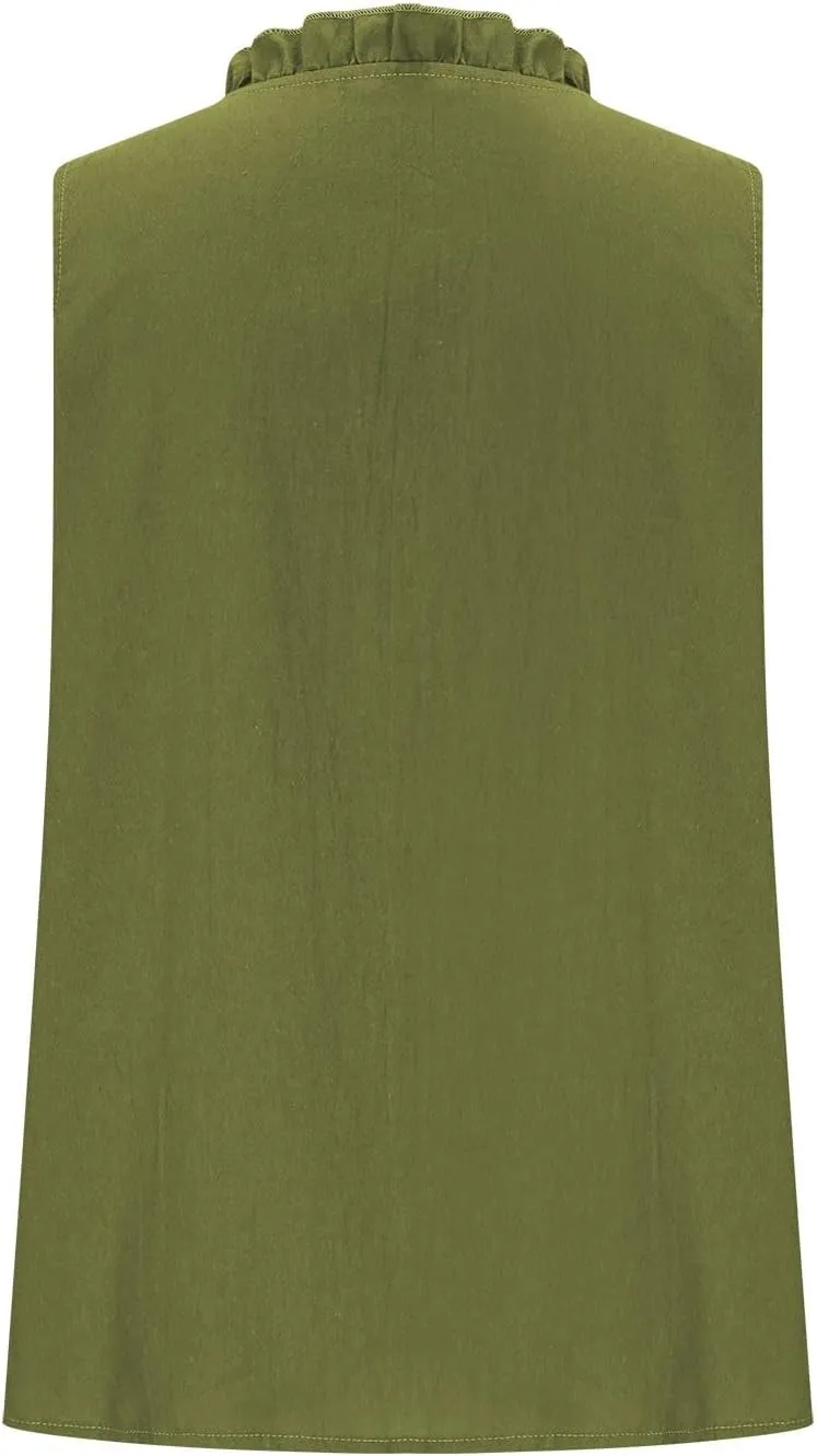 Womens Tank Tops Trendy V Neck Button Down Shirts Casual Cotton Linen Blouse Summer Sleeveless Tshirt
