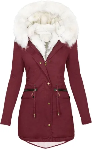 Women's Thicken Fleece Lined Parka Winter Coat Hooded Down Jacket Long Puffer Coat with Pockets Hooded Zip Outerwears