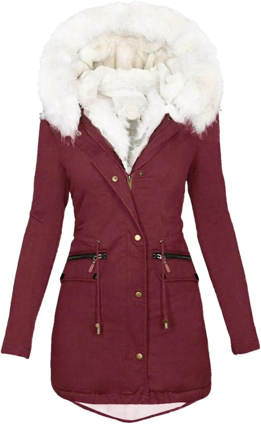 Women's Thicken Fleece Lined Parka Winter Coat Hooded Down Jacket Long Puffer Coat with Pockets Hooded Zip Outerwears