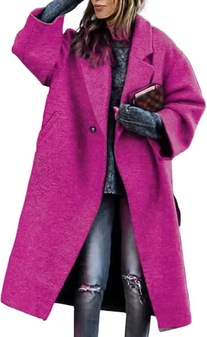 Womens Trench Coat Classic Single-Breasted Plus Size Overcoat Lapel Open Front Cardigan Wool Blend Outwerar