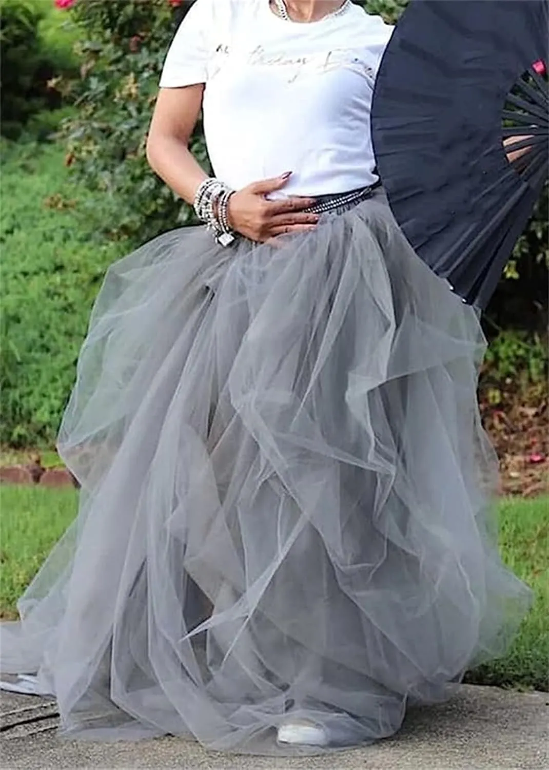 Women's Tulle Tutu Long Skirt High Waist Floor Length Layered Puffy Maxi Dresses A-Line Evening Party Wedding Skirt