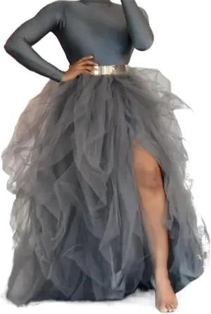 Women's Tulle Tutu Long Skirt High Waist Floor Length Layered Puffy Maxi Dresses A-Line Evening Party Wedding Skirt