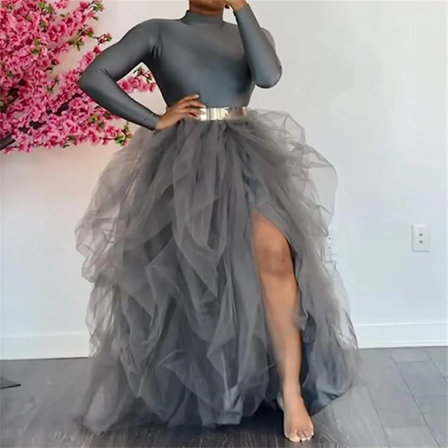 Women's Tulle Tutu Long Skirt High Waist Floor Length Layered Puffy Maxi Dresses A-Line Evening Party Wedding Skirt