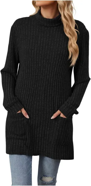 Womens Tunic Tops Sweater Turtleneck Long Sleeve Shirts Oversized Sweaters Pullover with Pockets Fall Fashion 2024