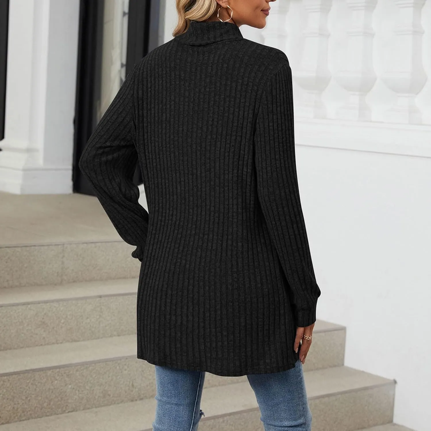 Womens Tunic Tops Sweater Turtleneck Long Sleeve Shirts Oversized Sweaters Pullover with Pockets Fall Fashion 2024