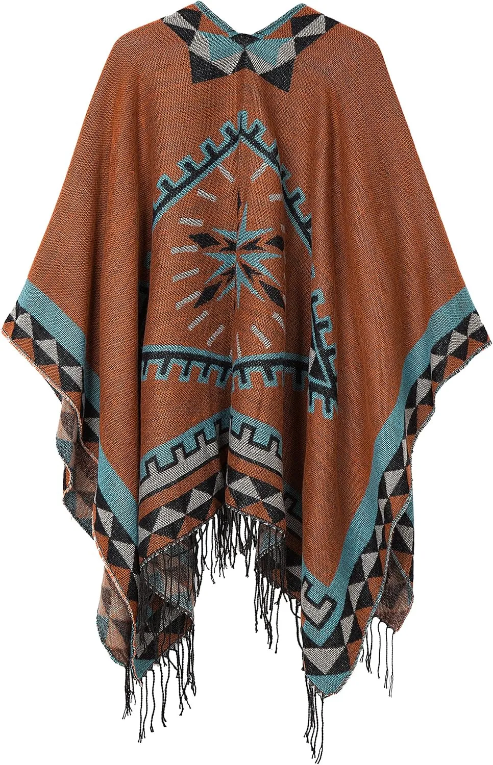 Women's Warm Shawls Wraps Open Front Cardigan Vintage Pattern Poncho Cape Sweater Coat