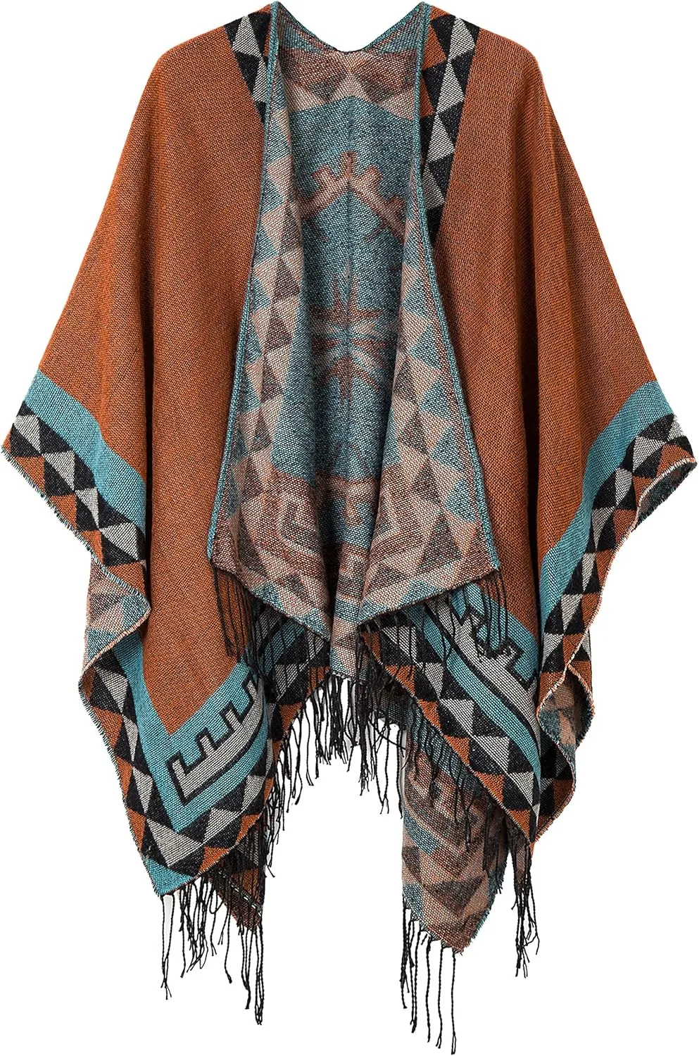 Women's Warm Shawls Wraps Open Front Cardigan Vintage Pattern Poncho Cape Sweater Coat