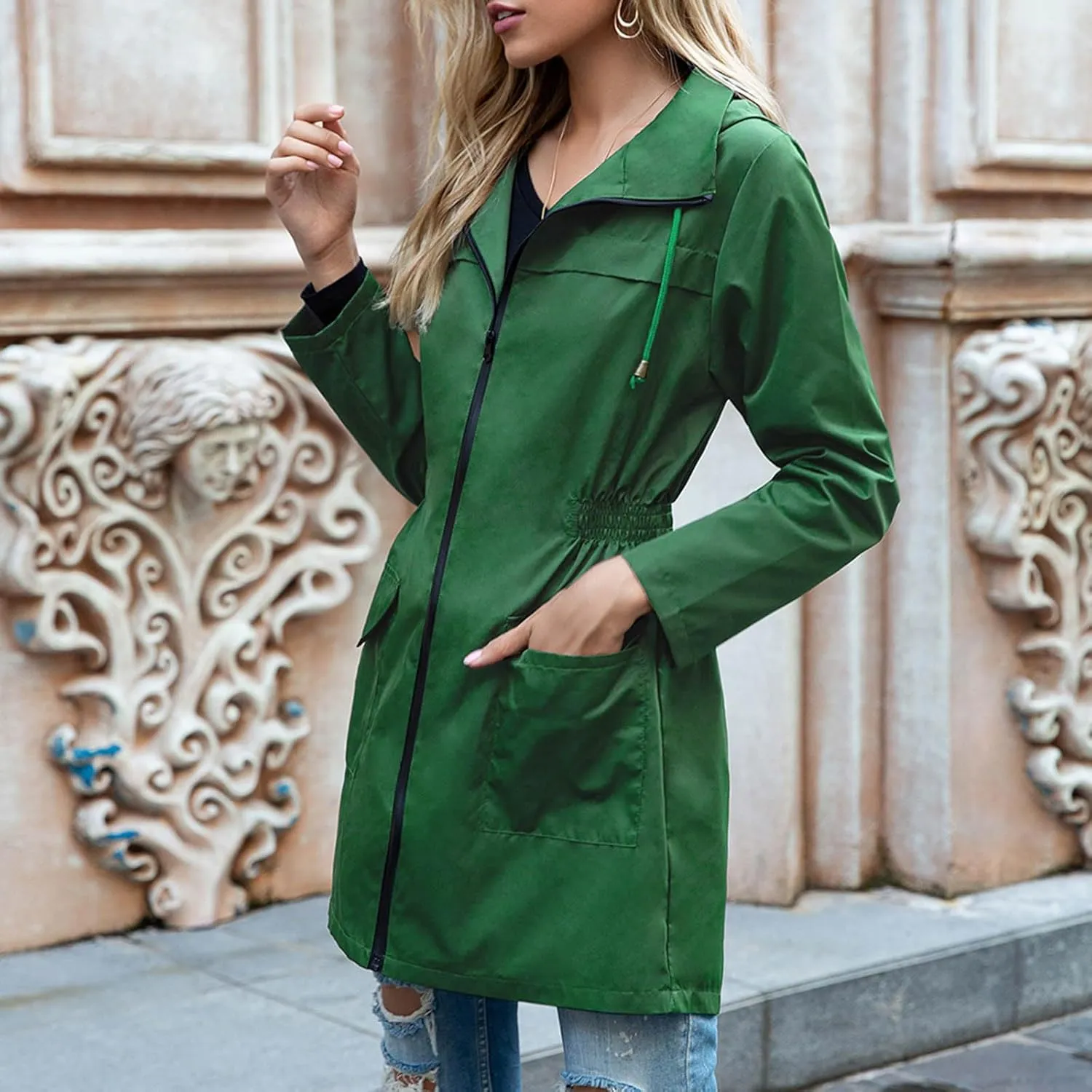 Womens Waterproof Raincoat with Hood Active Outdoor Hooded Raincoat Lightweight Windbreaker