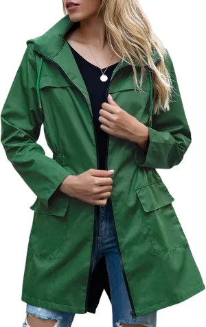 Womens Waterproof Raincoat with Hood Active Outdoor Hooded Raincoat Lightweight Windbreaker