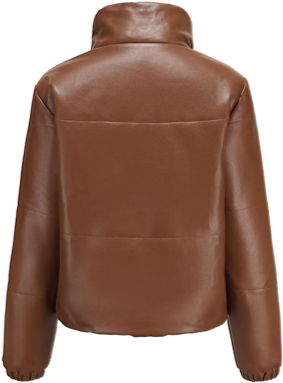 Women's Winter Puffer Jacket Long Sleeve Zip Up Quilted Baggy Warm Short Puffer Down Coats Hooded with Pockets