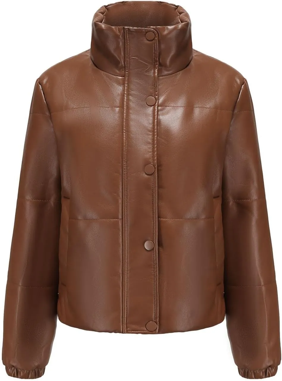 Women's Winter Puffer Jacket Long Sleeve Zip Up Quilted Baggy Warm Short Puffer Down Coats Hooded with Pockets