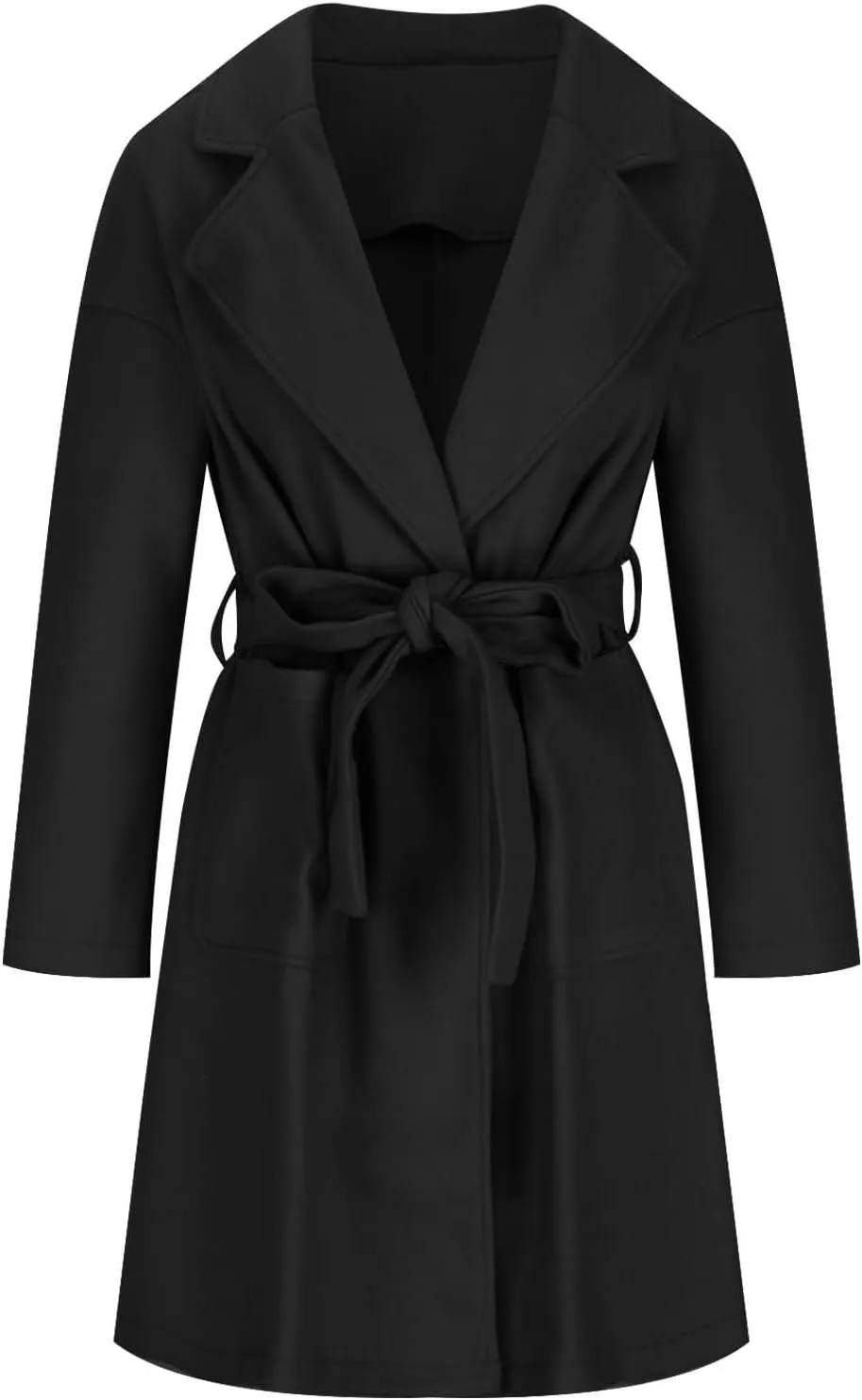Women's Winter Wool Blend Peacoat Lapel Outerwear Trendy Jacket Casual Elegant Business Long Trench Coats with Belt