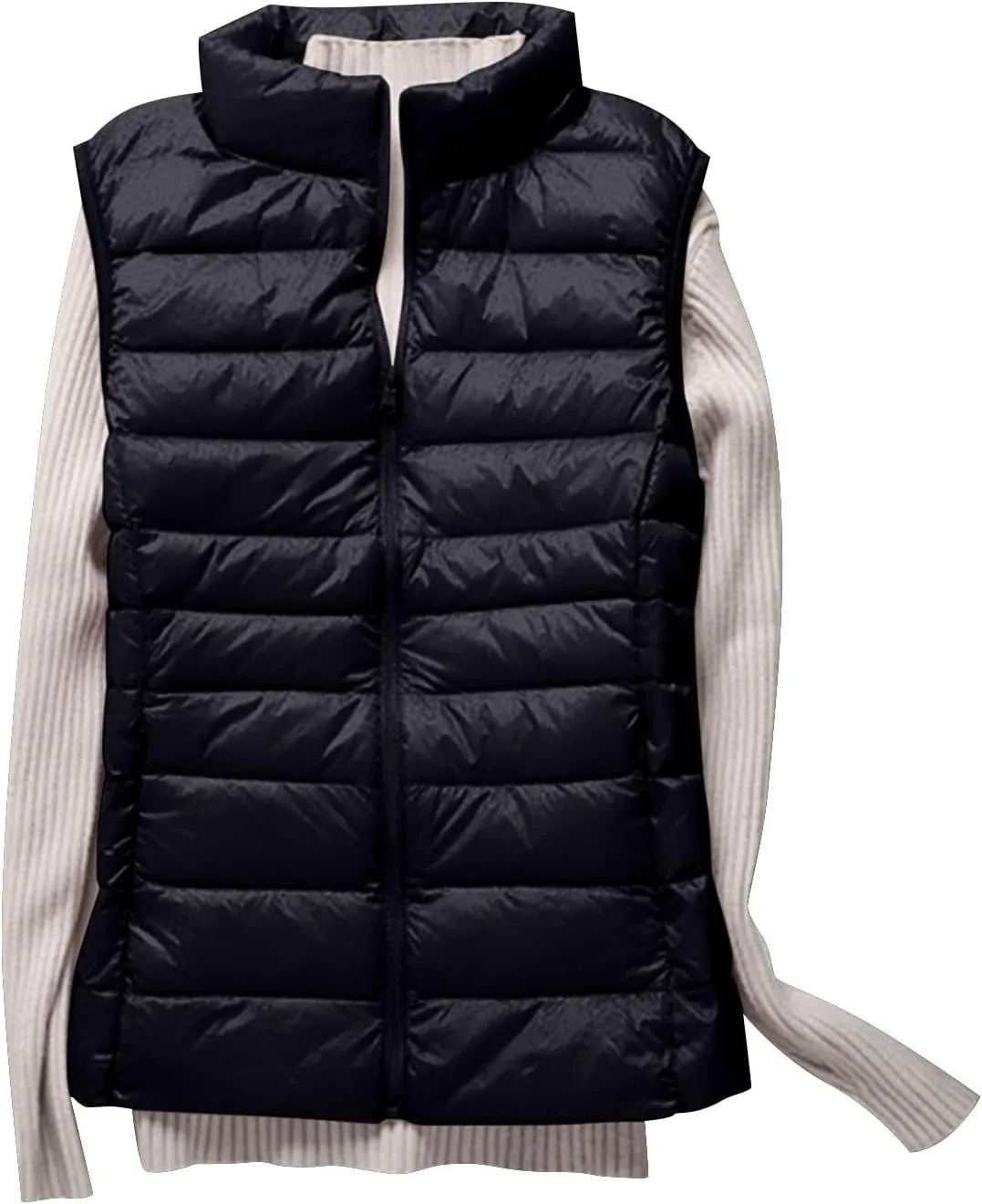 Womens Zip Up Warm Puffer Jacket Vest Oversized Lightweight Y2k Sleeveless Outerwear Plus Size Fall Fashion 2024