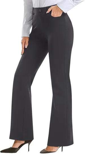 Work Pants Women Business Casual Dress Pants Trousers Bootcut Pants with Pockets Ladies High Waisted Office Pants