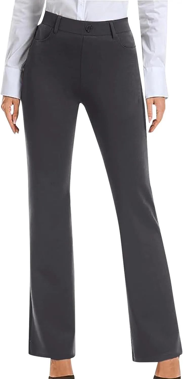 Work Pants Women Business Casual Dress Pants Trousers Bootcut Pants with Pockets Ladies High Waisted Office Pants