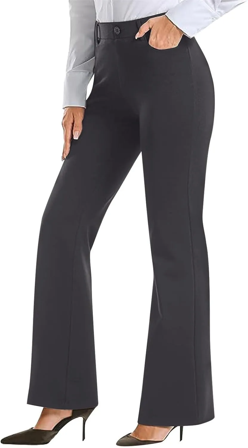 Work Pants Women Business Casual Dress Pants Trousers Bootcut Pants with Pockets Ladies High Waisted Office Pants
