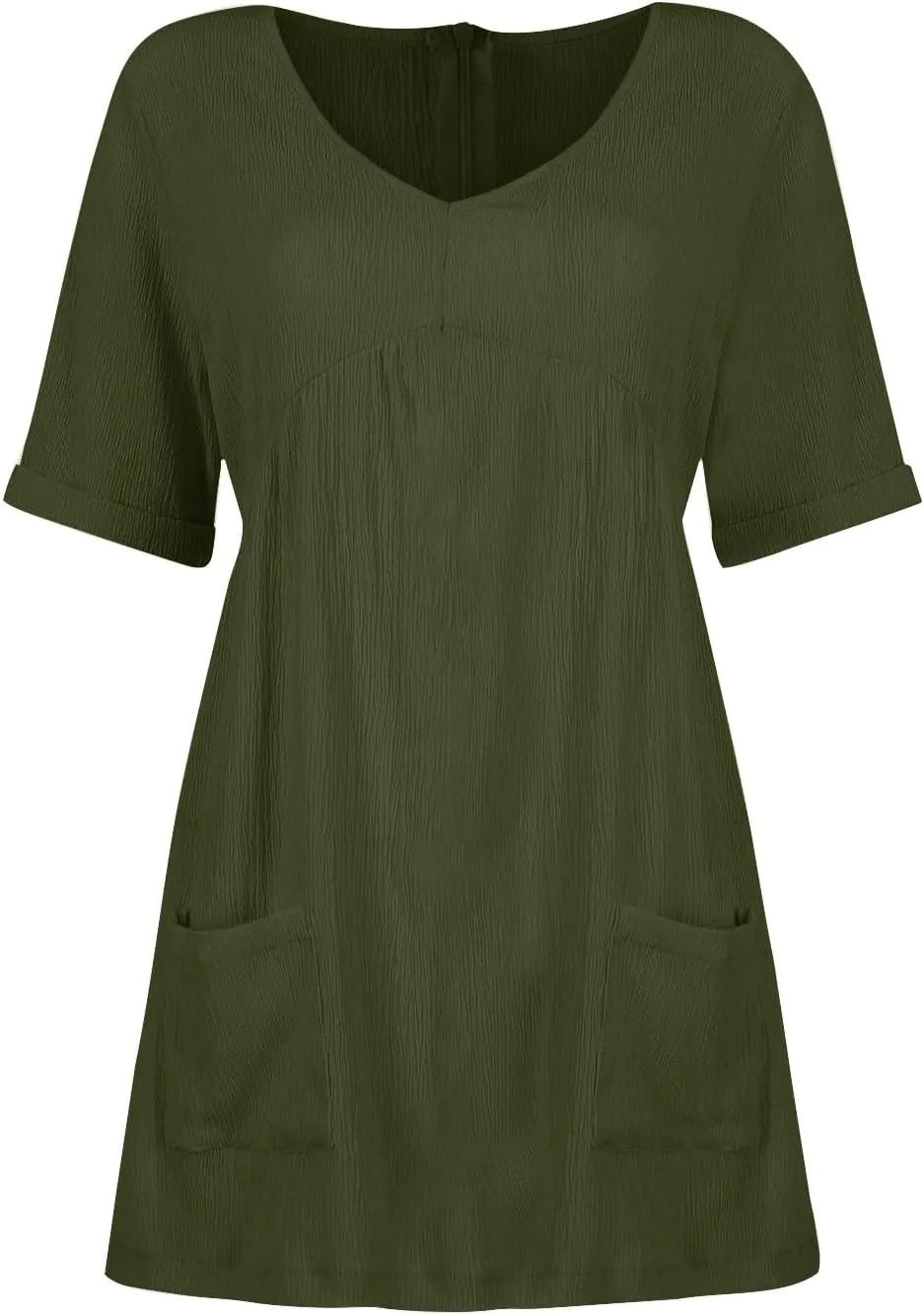 Xiaojmake Sleeveless Summer Dresses for Women Textured Pleated Line Mini Tshirt Dress with Pockets V Neck Loose Shift Dress