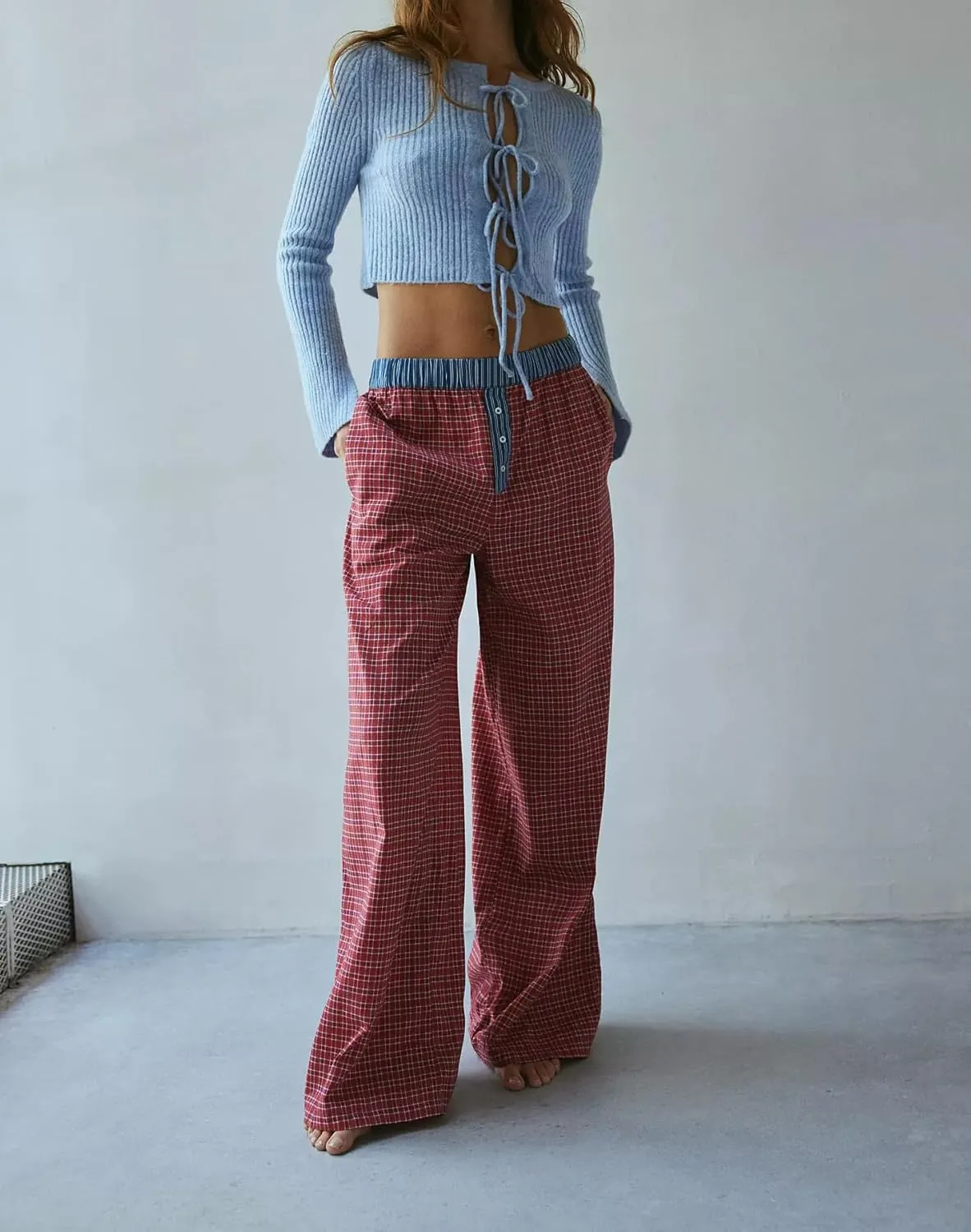 Y2k Striped Pants for Women Wide Leg Drawstring Elastic Low Rise Pajama Pants Lounge Wear Trousers