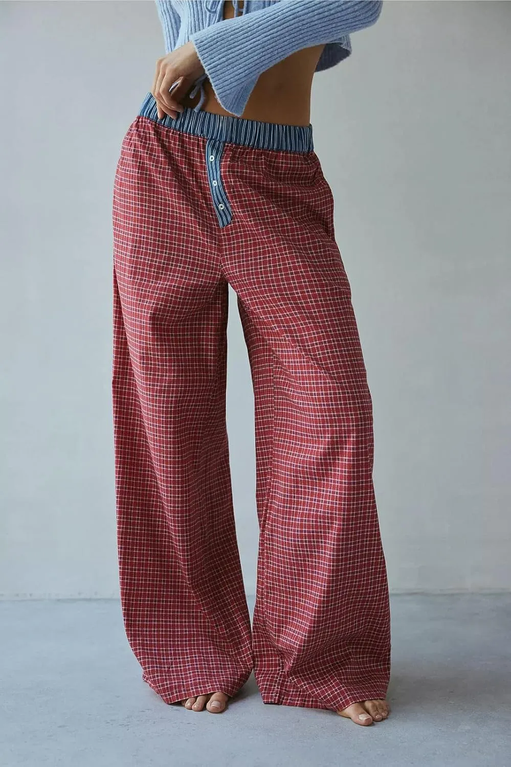 Y2k Striped Pants for Women Wide Leg Drawstring Elastic Low Rise Pajama Pants Lounge Wear Trousers