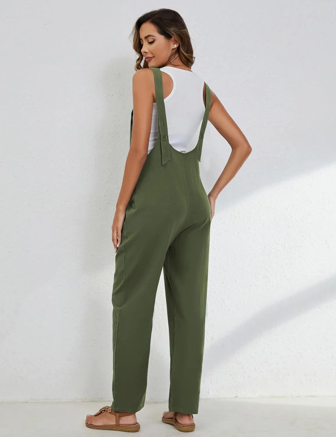 Yeokou Womens Overalls Linen Cotton Jumpsuits Loose Casual Jumpers with Pockets