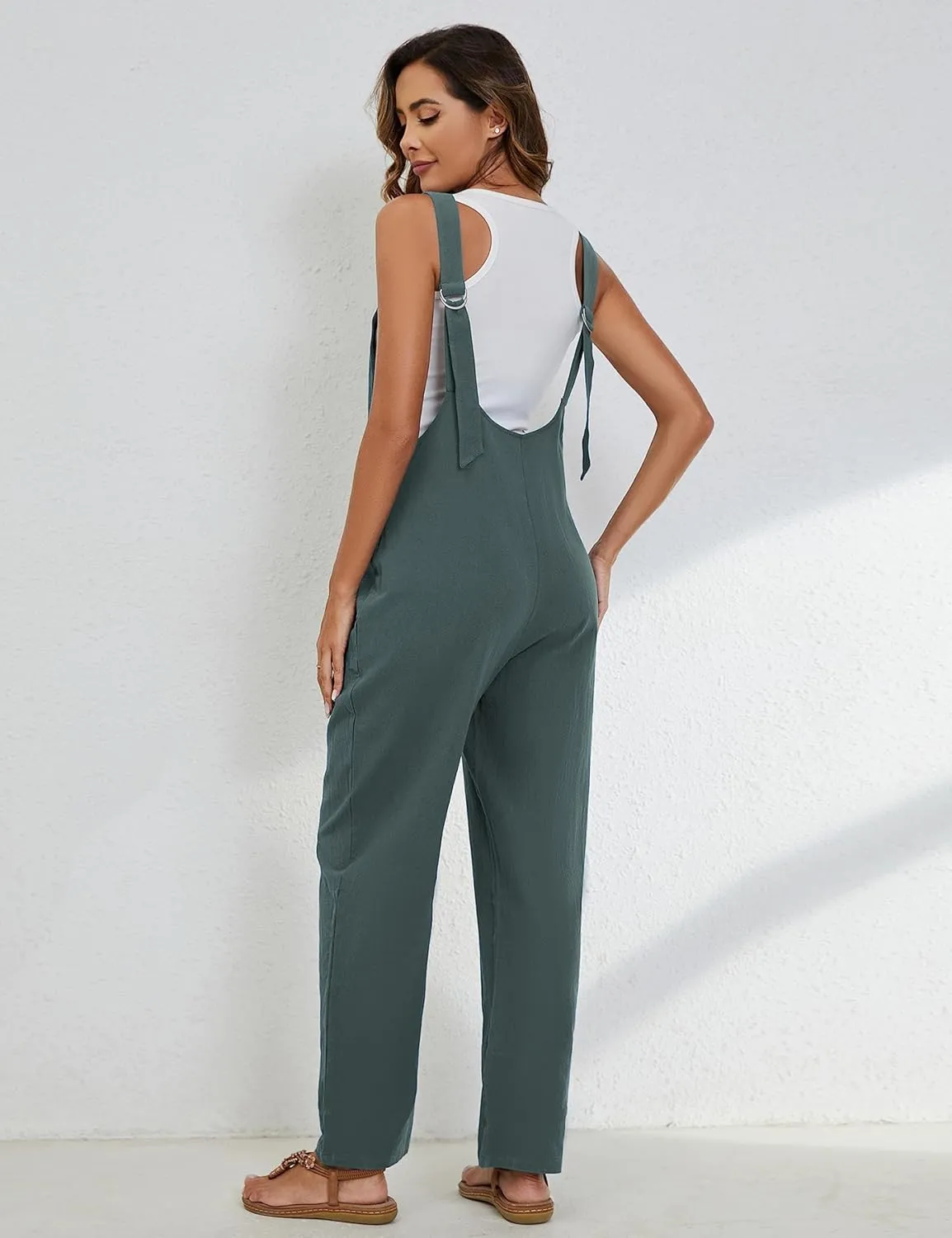 Yeokou Womens Overalls Linen Cotton Jumpsuits Loose Casual Jumpers with Pockets