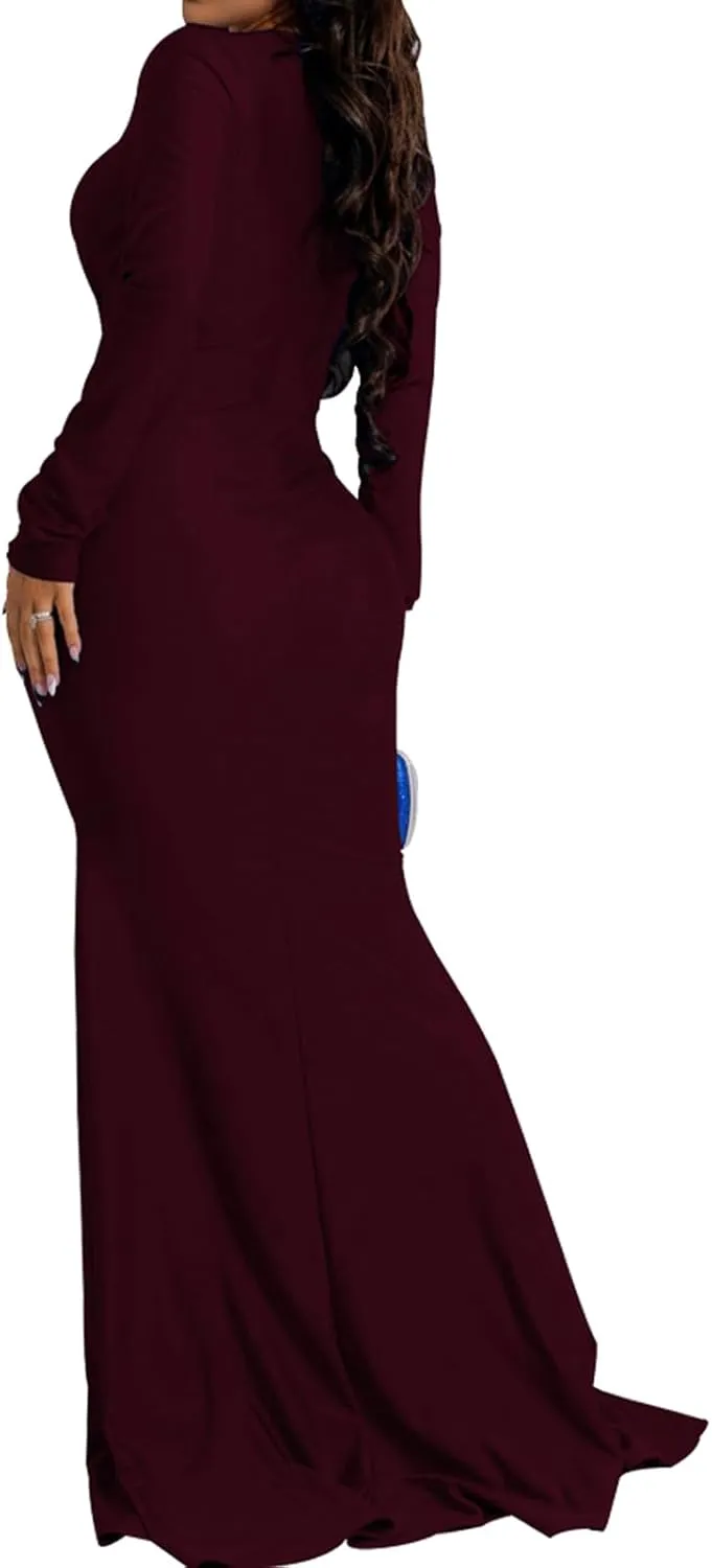 ZonJie Women's Evening Gowns Formal Elegant Long Sleeve Off Shoulder Party Dress Sexy Floor Length Wedding Guest Maxi Dresses