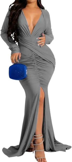 ZonJie Women's Evening Gowns Formal Elegant Long Sleeve Off Shoulder Party Dress Sexy Floor Length Wedding Guest Maxi Dresses