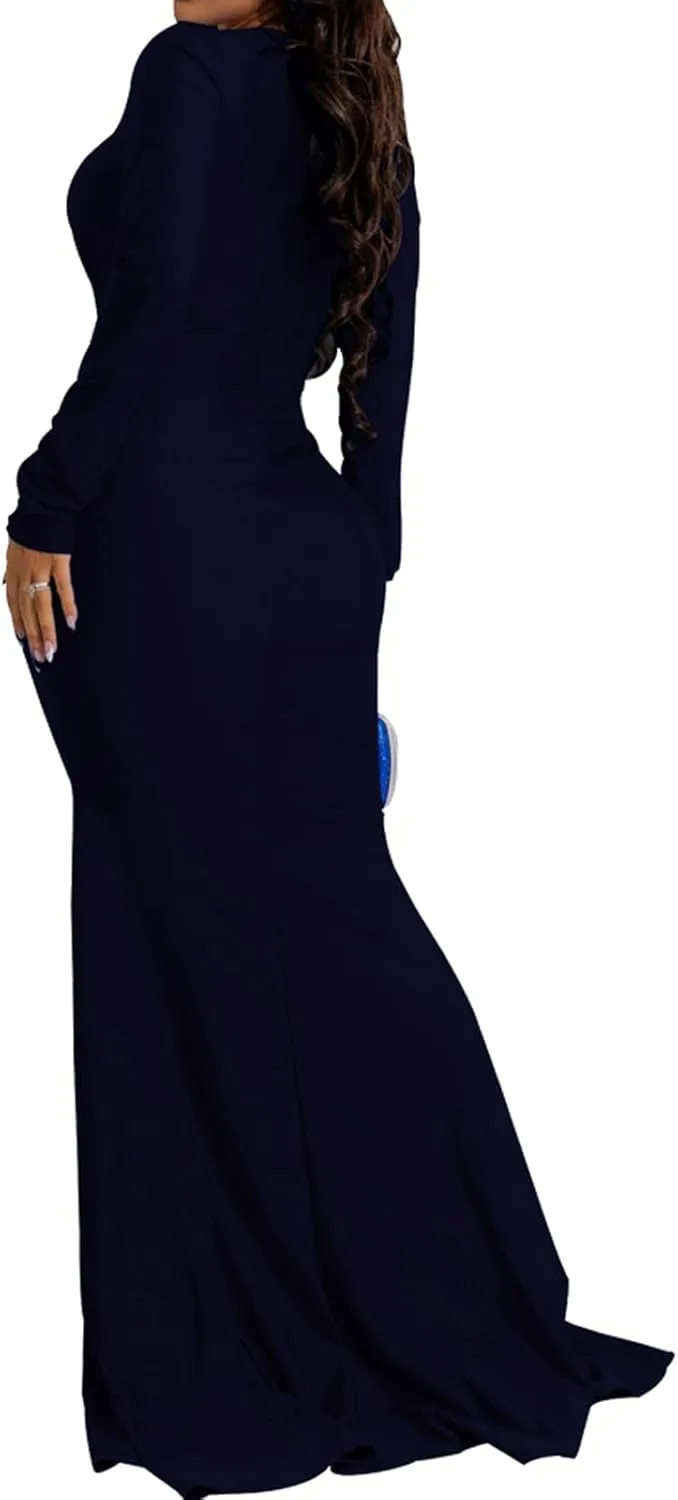 ZonJie Women's Evening Gowns Formal Elegant Long Sleeve Off Shoulder Party Dress Sexy Floor Length Wedding Guest Maxi Dresses