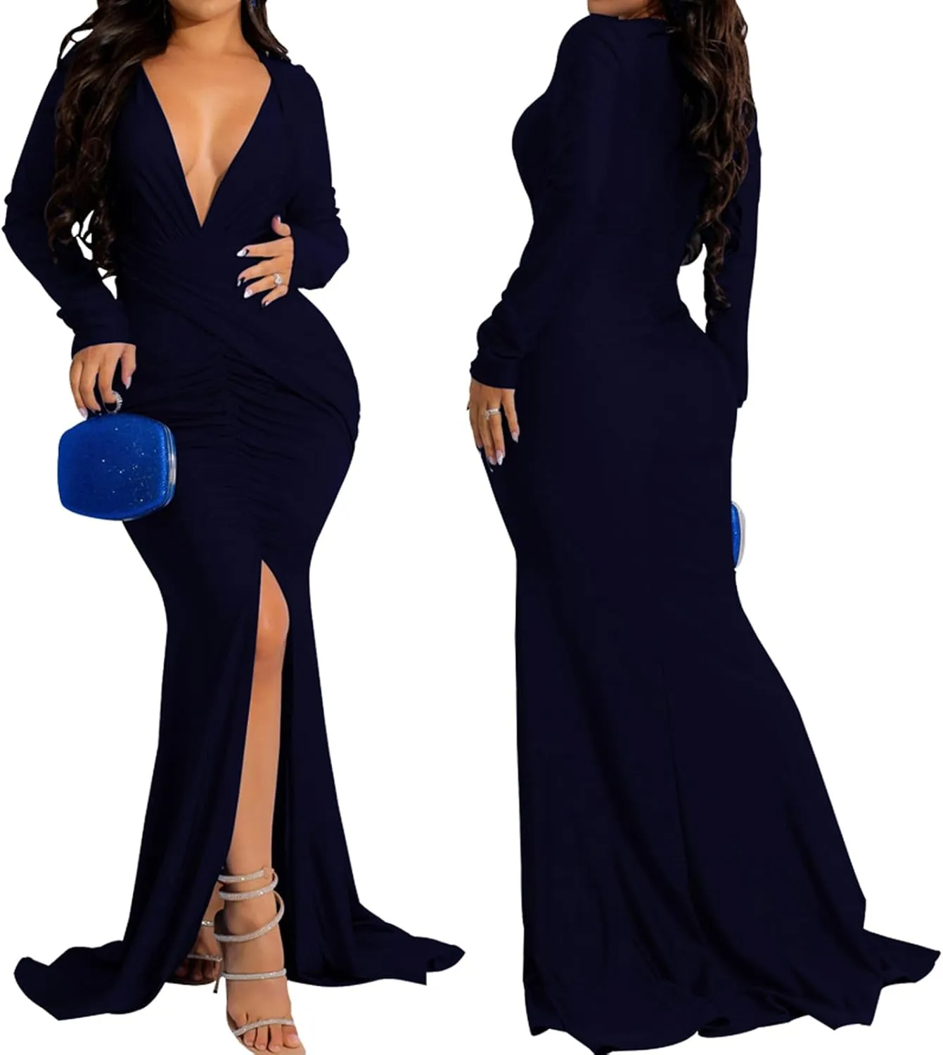ZonJie Women's Evening Gowns Formal Elegant Long Sleeve Off Shoulder Party Dress Sexy Floor Length Wedding Guest Maxi Dresses