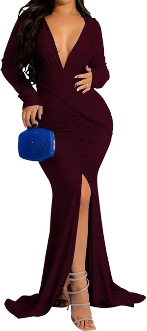 ZonJie Women's Evening Gowns Formal Elegant Long Sleeve Off Shoulder Party Dress Sexy Floor Length Wedding Guest Maxi Dresses