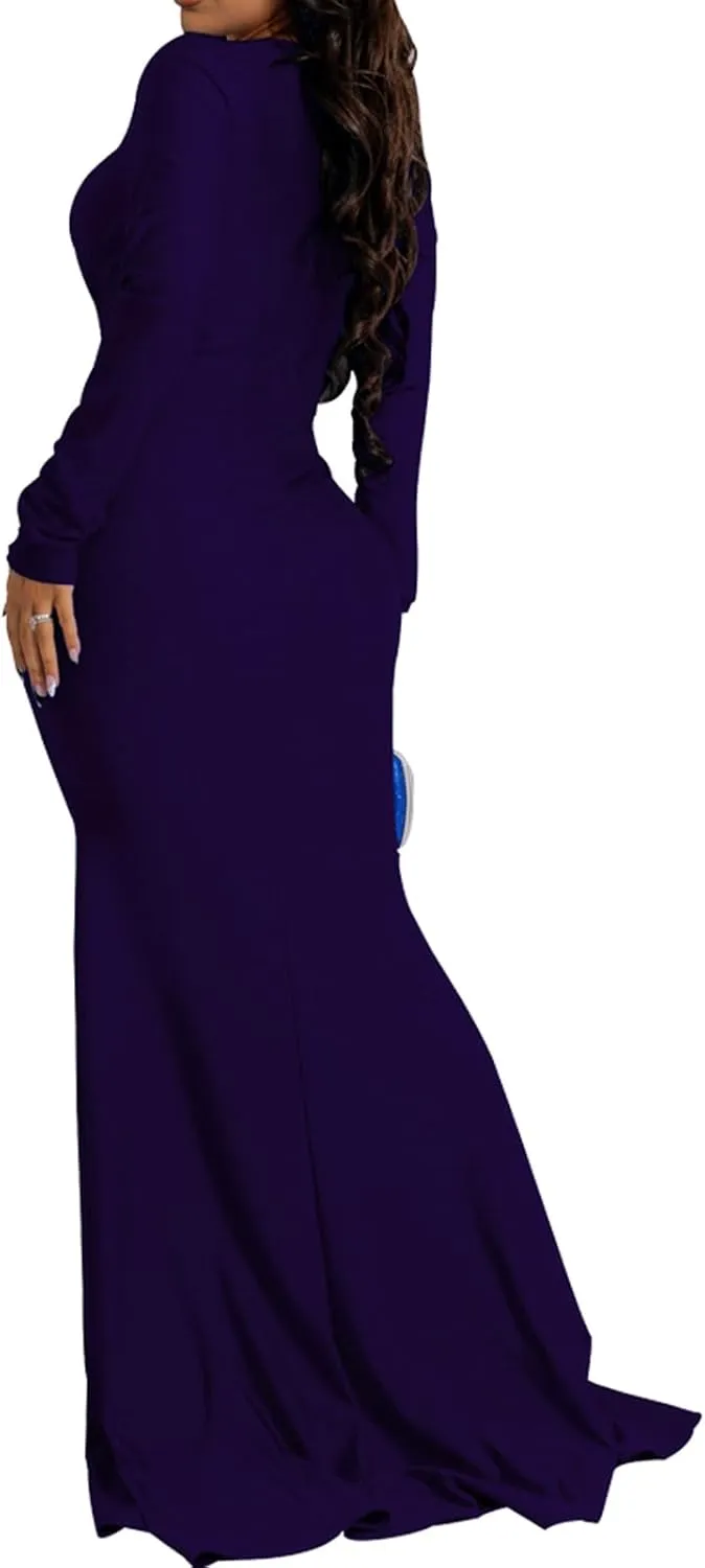 ZonJie Women's Evening Gowns Formal Elegant Long Sleeve Off Shoulder Party Dress Sexy Floor Length Wedding Guest Maxi Dresses