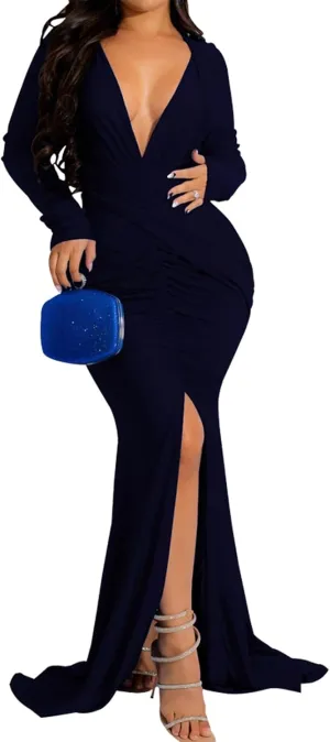 ZonJie Women's Evening Gowns Formal Elegant Long Sleeve Off Shoulder Party Dress Sexy Floor Length Wedding Guest Maxi Dresses