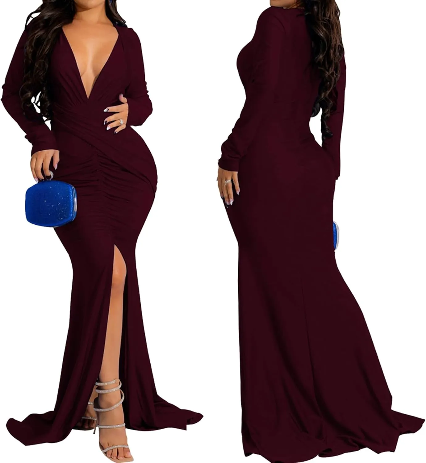ZonJie Women's Evening Gowns Formal Elegant Long Sleeve Off Shoulder Party Dress Sexy Floor Length Wedding Guest Maxi Dresses
