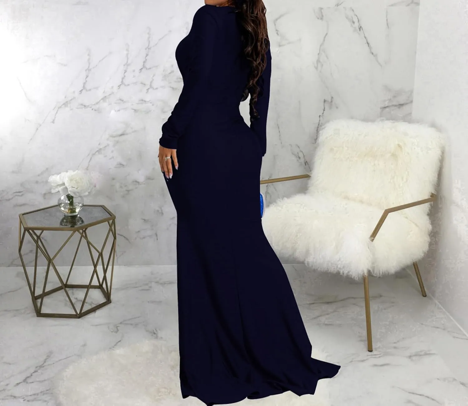 ZonJie Women's Evening Gowns Formal Elegant Long Sleeve Off Shoulder Party Dress Sexy Floor Length Wedding Guest Maxi Dresses