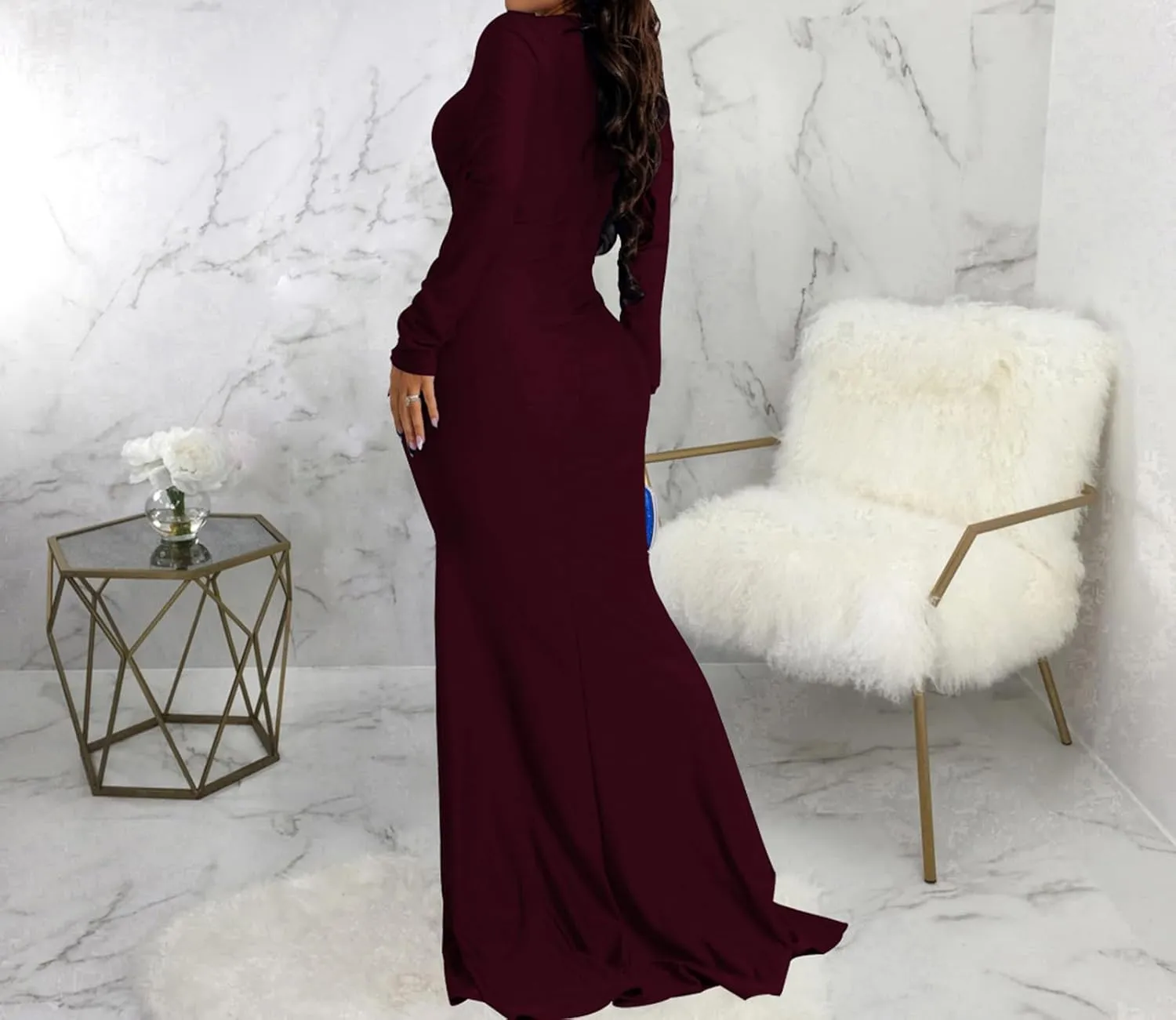 ZonJie Women's Evening Gowns Formal Elegant Long Sleeve Off Shoulder Party Dress Sexy Floor Length Wedding Guest Maxi Dresses