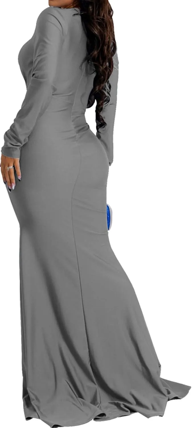 ZonJie Women's Evening Gowns Formal Elegant Long Sleeve Off Shoulder Party Dress Sexy Floor Length Wedding Guest Maxi Dresses