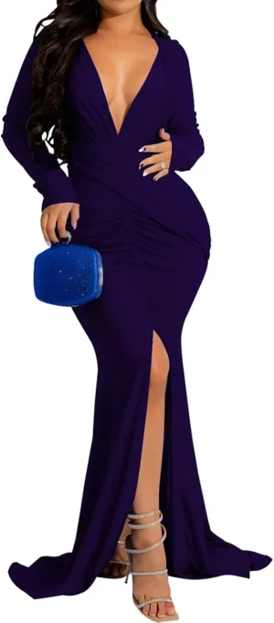 ZonJie Women's Evening Gowns Formal Elegant Long Sleeve Off Shoulder Party Dress Sexy Floor Length Wedding Guest Maxi Dresses