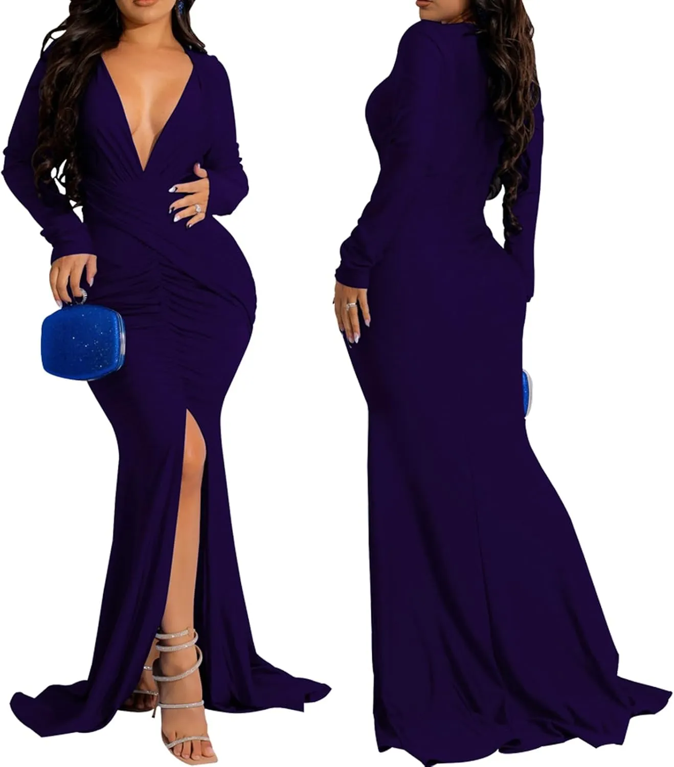 ZonJie Women's Evening Gowns Formal Elegant Long Sleeve Off Shoulder Party Dress Sexy Floor Length Wedding Guest Maxi Dresses