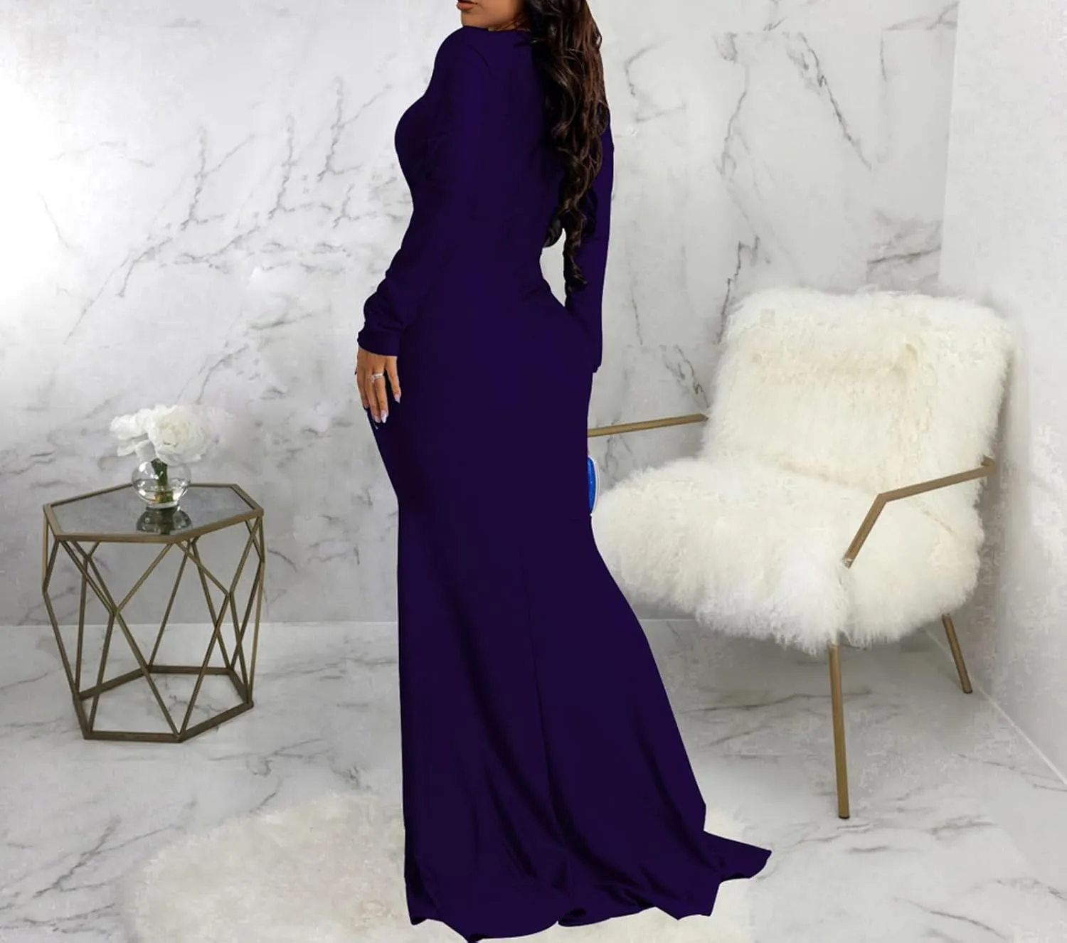 ZonJie Women's Evening Gowns Formal Elegant Long Sleeve Off Shoulder Party Dress Sexy Floor Length Wedding Guest Maxi Dresses