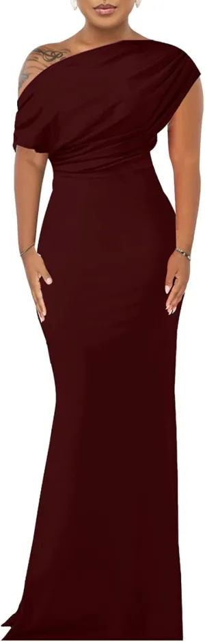 ZonJie Women's Formal Dress Sexy Elegant Short Sleeve Off Shoulder Bodycon Long Evening Party Wedding Guest Dresses