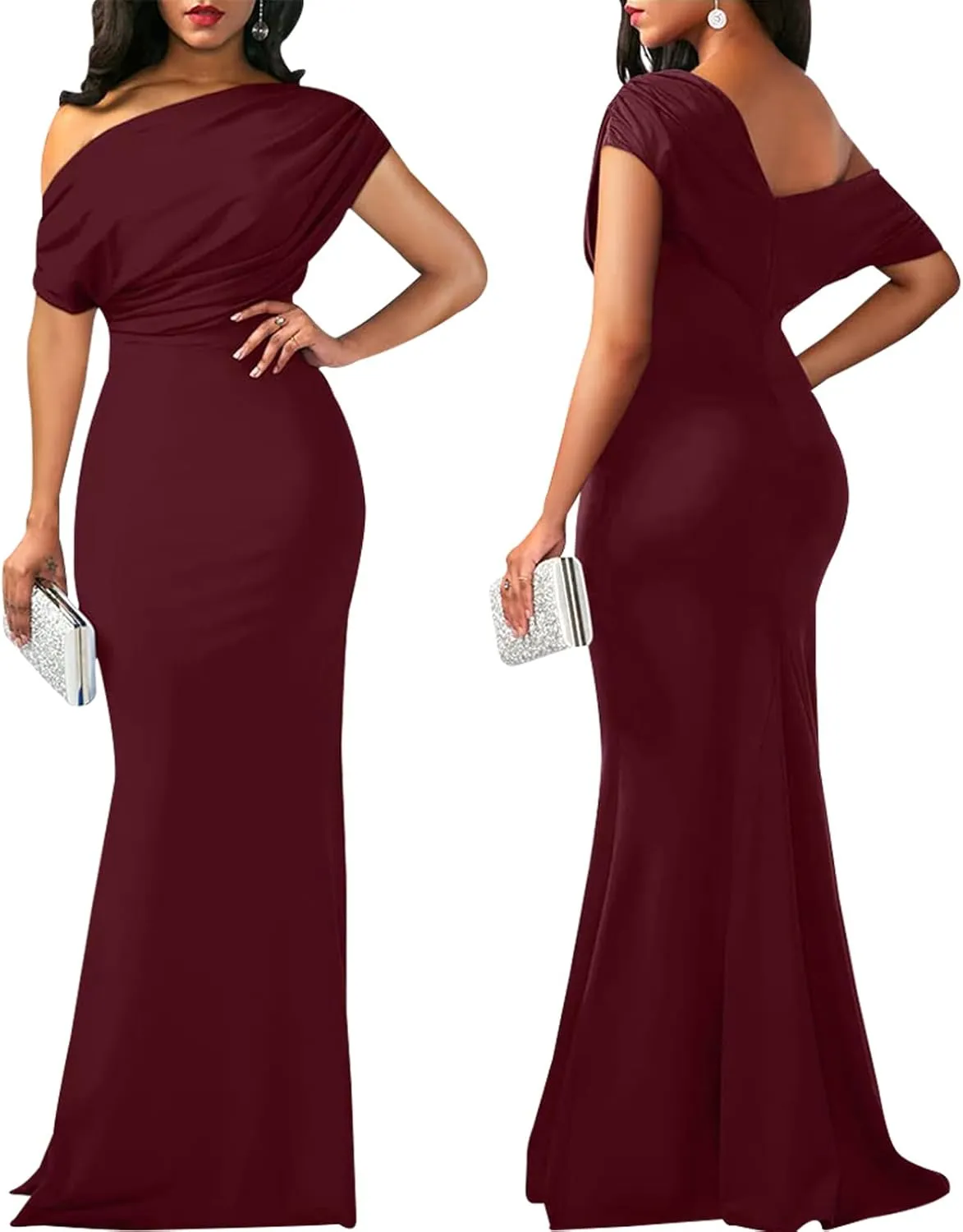 ZonJie Women's Formal Dress Sexy Elegant Short Sleeve Off Shoulder Bodycon Long Evening Party Wedding Guest Dresses